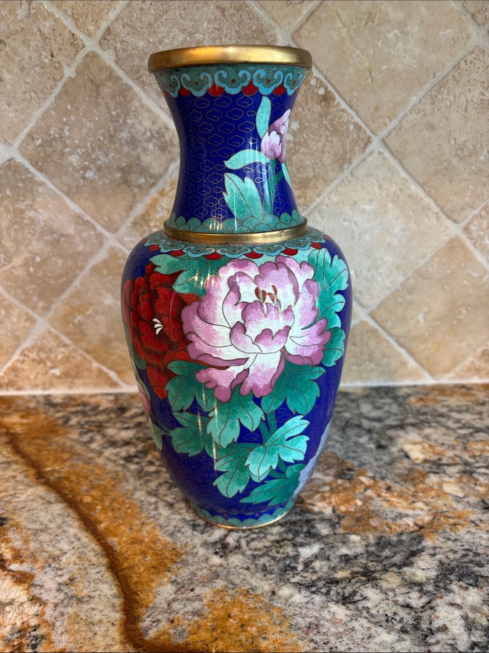 Vintage Blue Floral Cloisonné Vase